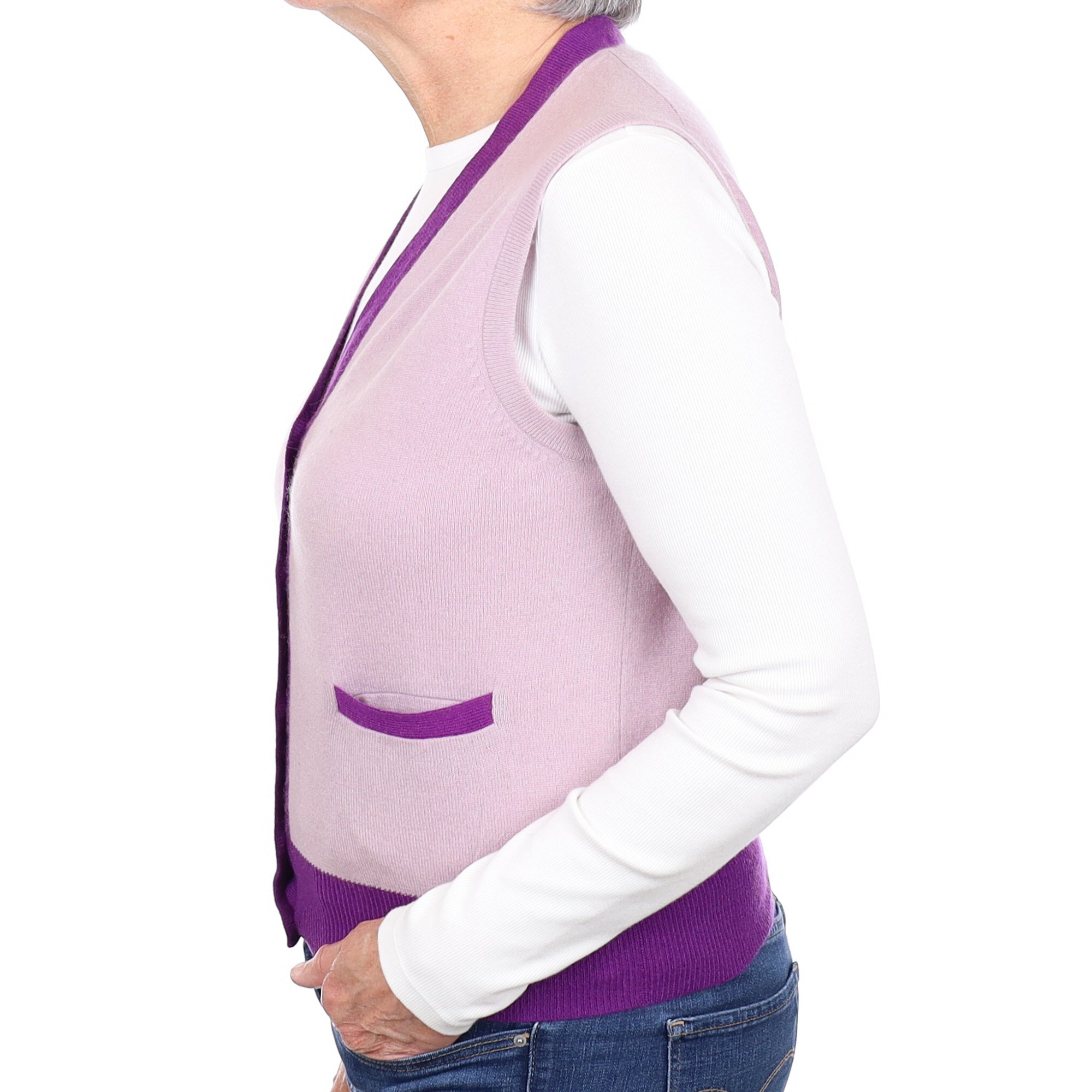 Lilac and Viola Cashmere V Neck Waistcoat Medium