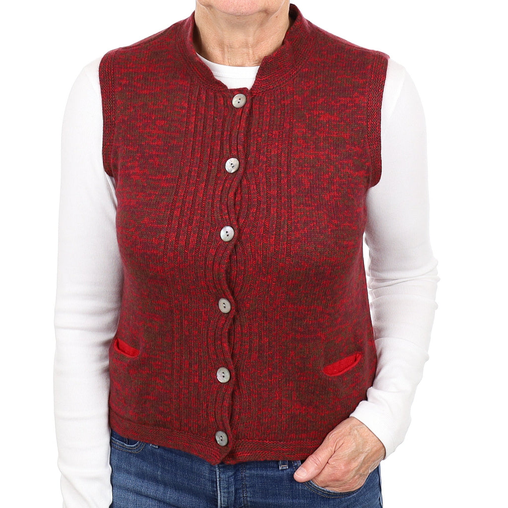 Red Marl Cashmere Collard Waistcoat Medium