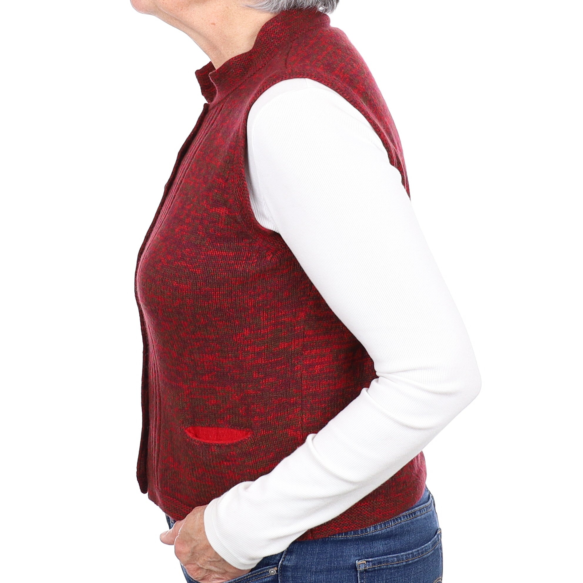 Red Marl Cashmere Collard Waistcoat Medium