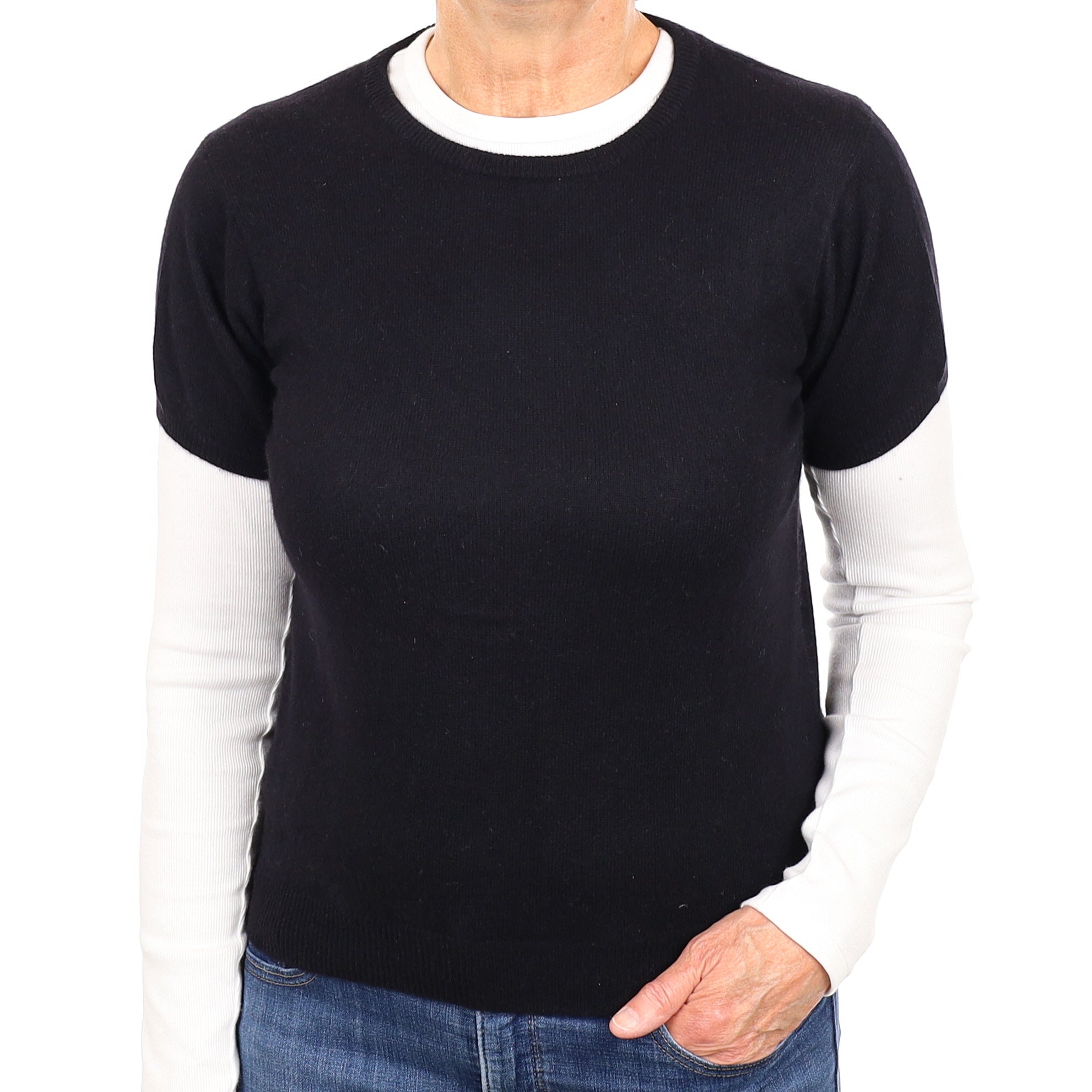 Black Cashmere Short Sleeved Crew Neck Jumper Medium