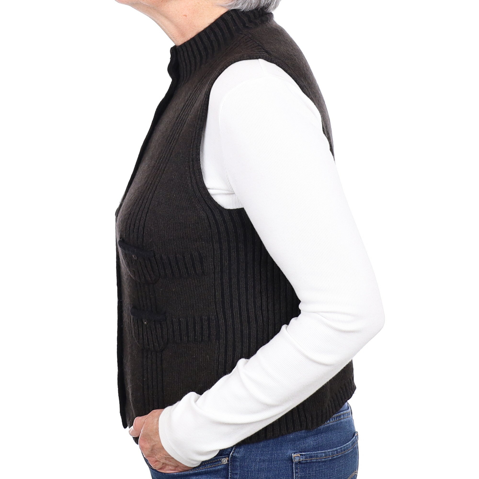 Brown and Black Cashmere Crew Neck Waistcoat  Medium
