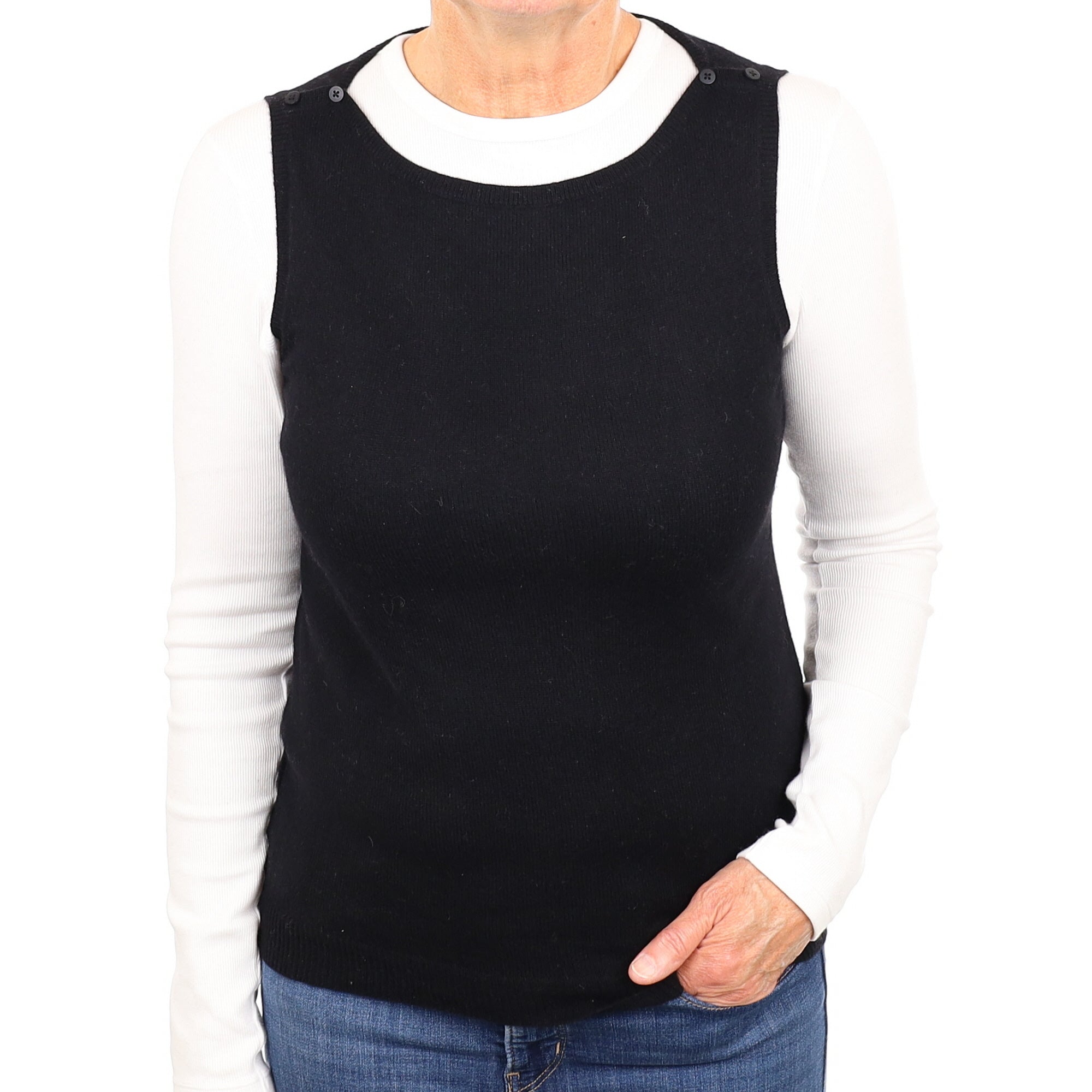 Black Cashmere Crew Neck Tank Top Medium