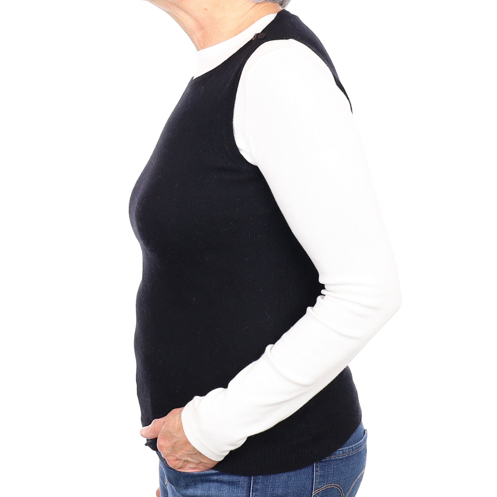Black Cashmere Crew Neck Tank Top Medium
