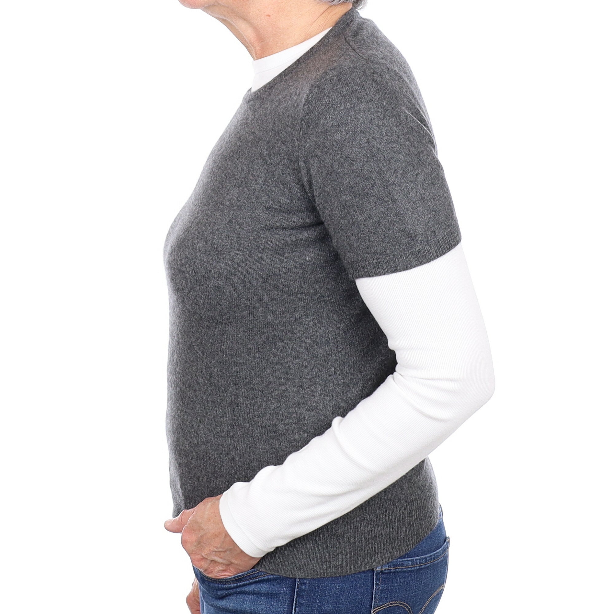 Slate Grey Cashmere Short Sleeved Crew Neck Jumper Medium