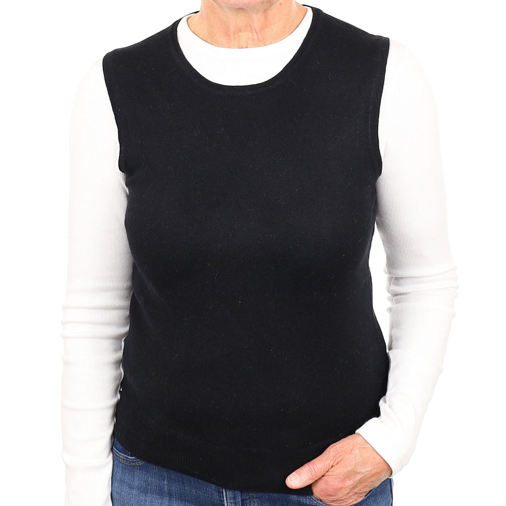 Italian Black Cashmere Crew Neck Tank Top Medium