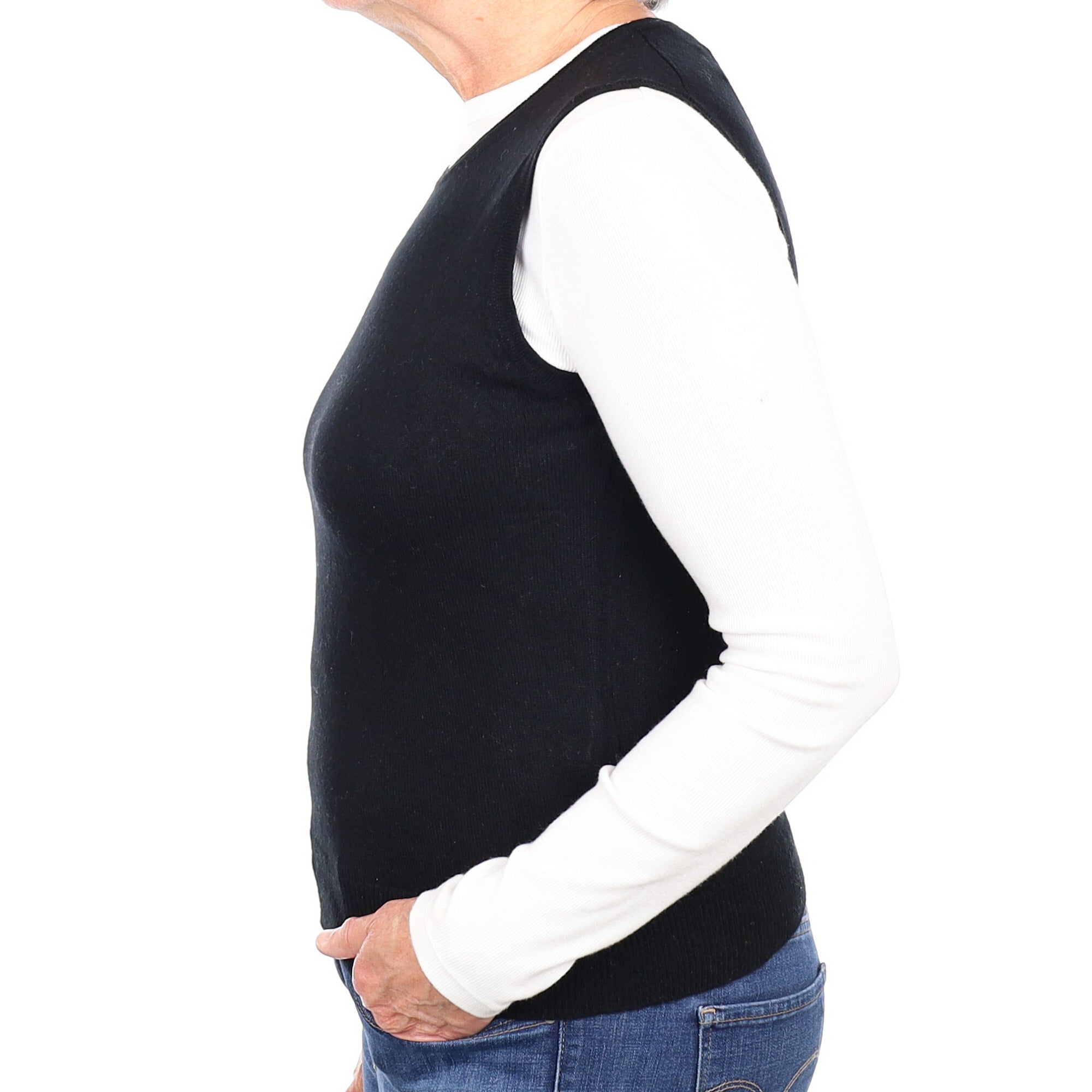 Italian Black Cashmere Crew Neck Tank Top Medium