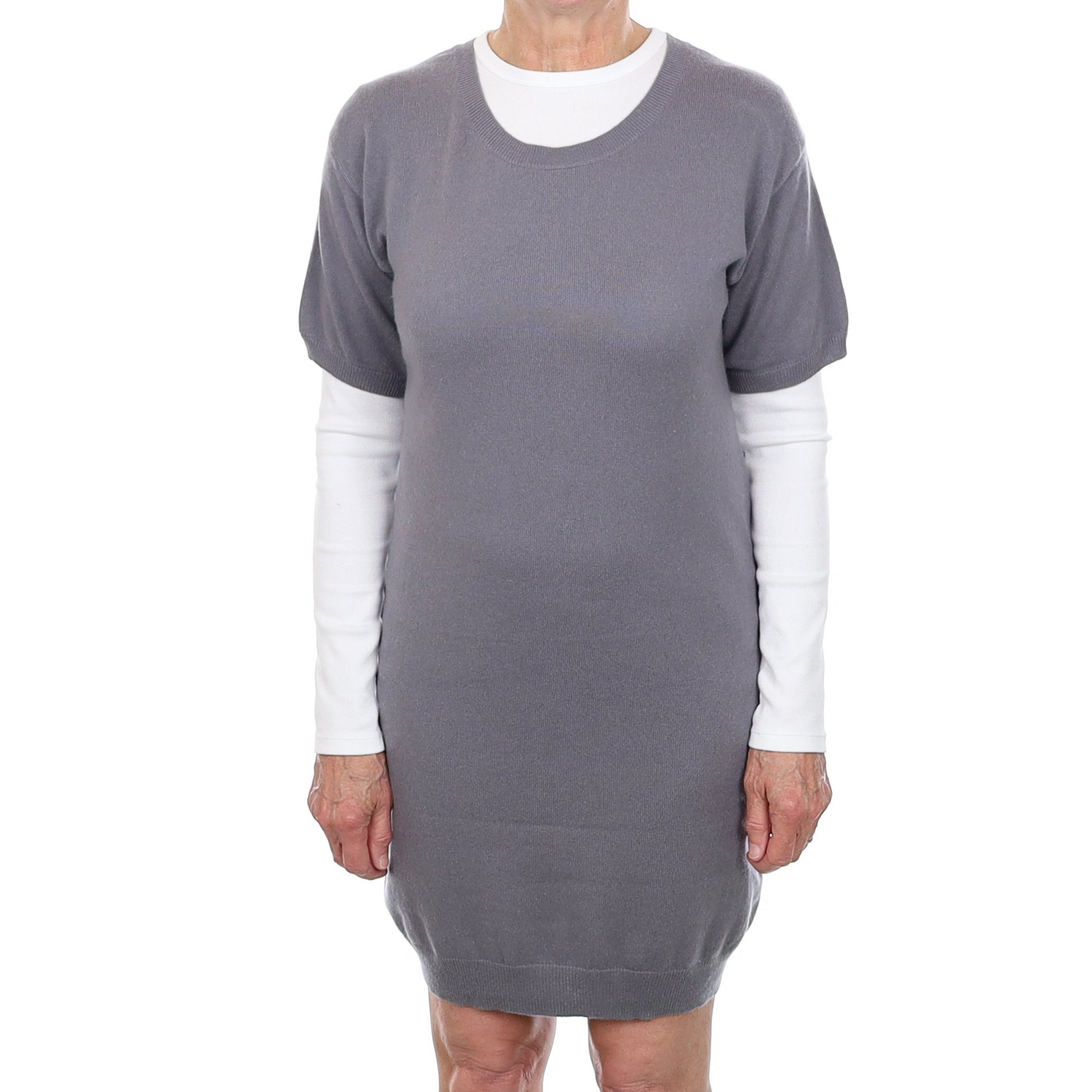 Pebble Grey Cashmere Short Sleeved Crew Neck Dress Medium