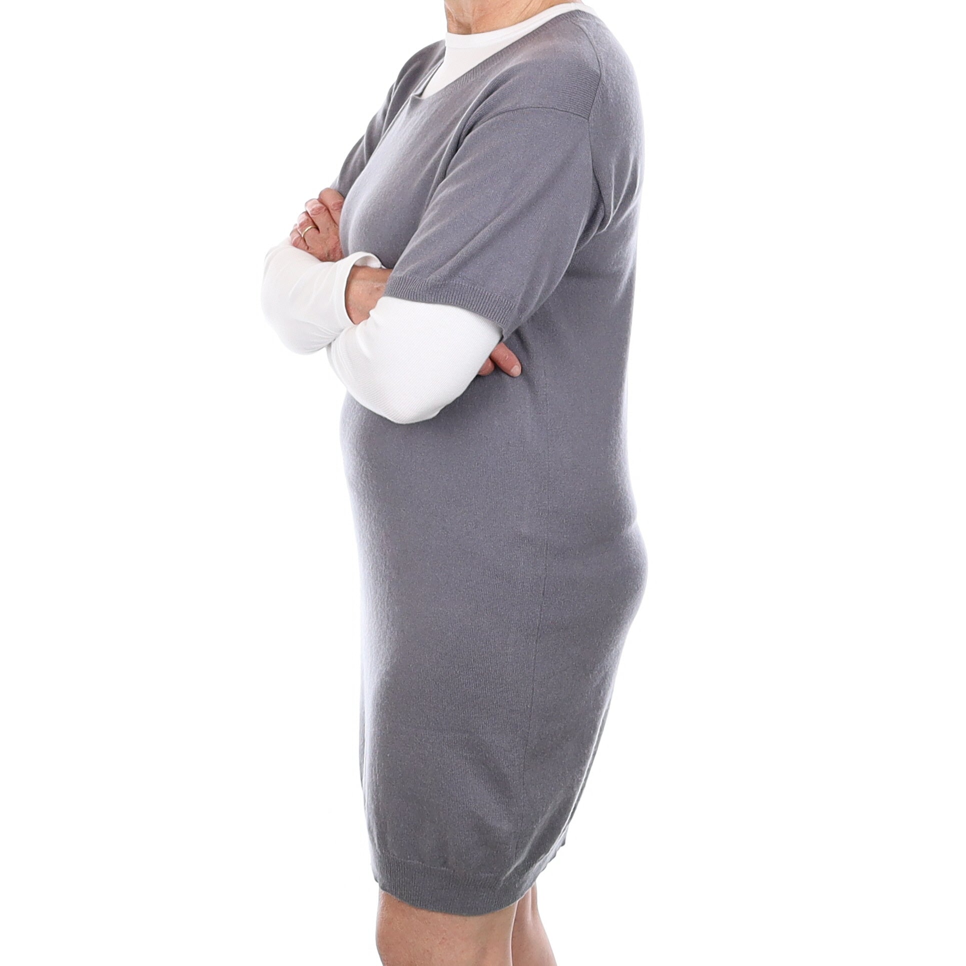 Pebble Grey Cashmere Short Sleeved Crew Neck Dress Medium