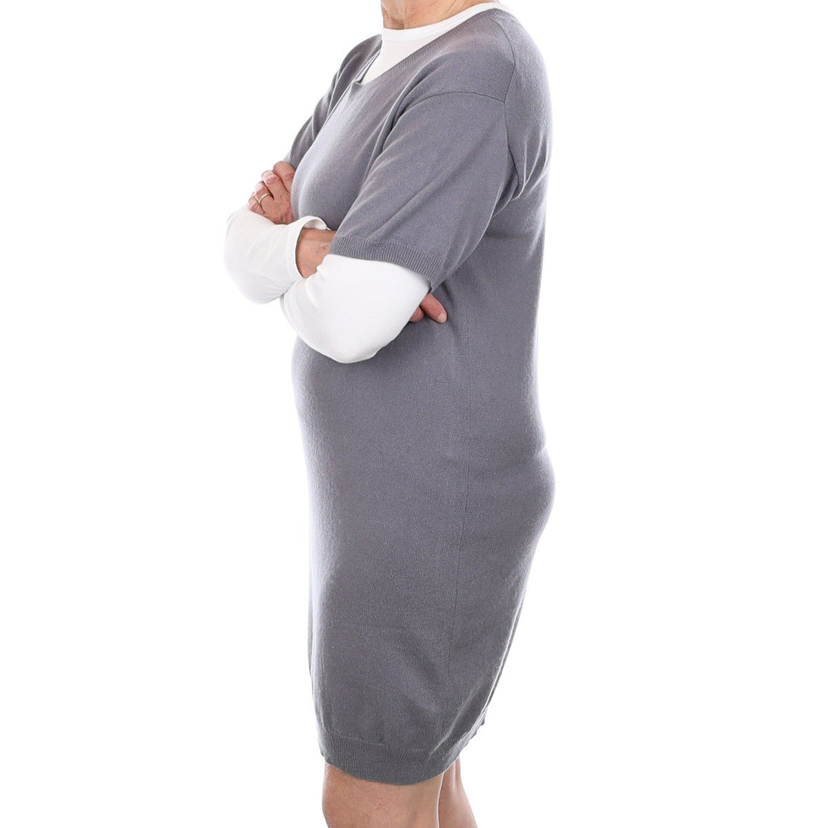 Pebble Grey Cashmere Short Sleeved Crew Neck Dress Medium
