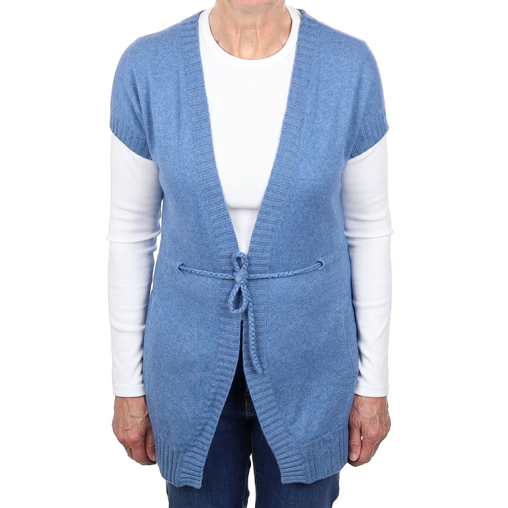 Denim Blue Short Sleeve Cashmere Edge to Edge Cardigan Medium
