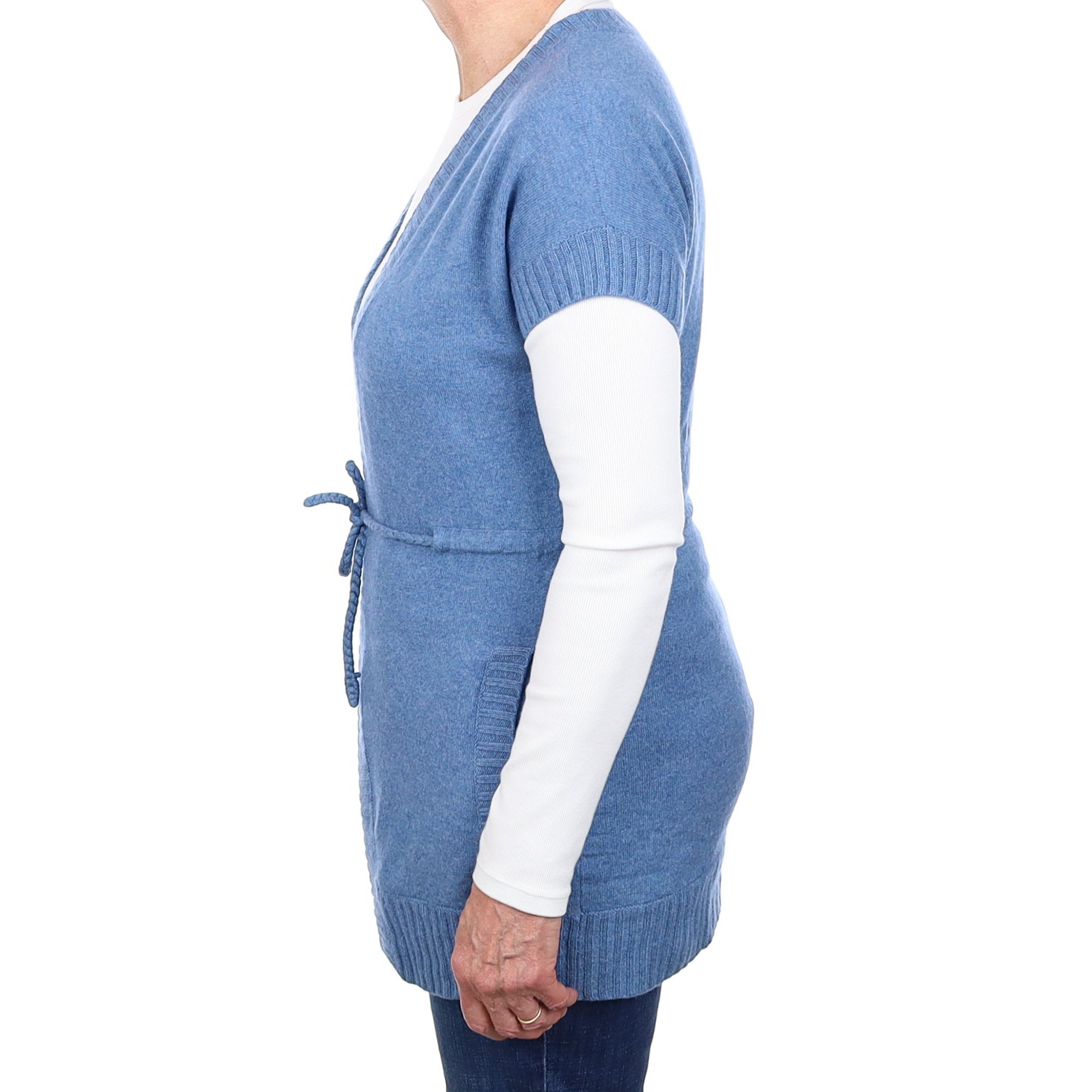Denim Blue Short Sleeve Cashmere Edge to Edge Cardigan Medium