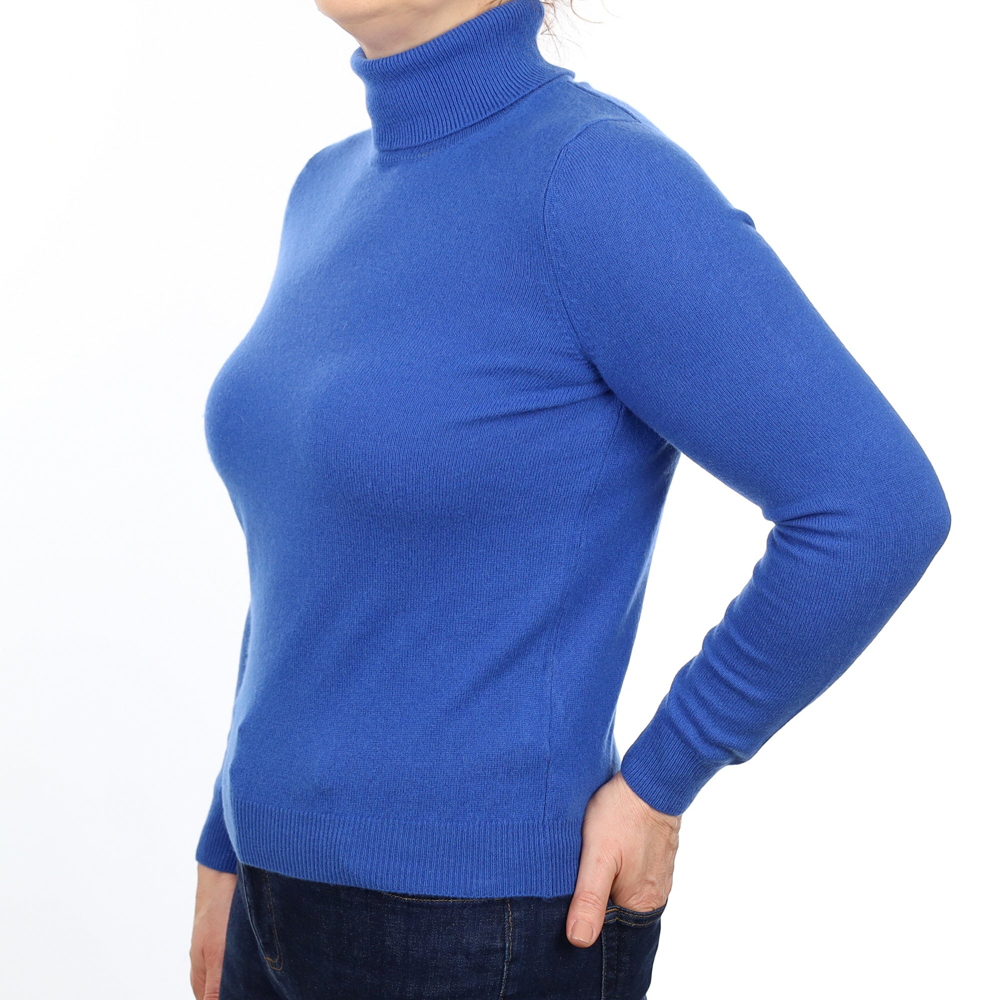 Azure Blue Cashmere Polo Neck Jumper Medium