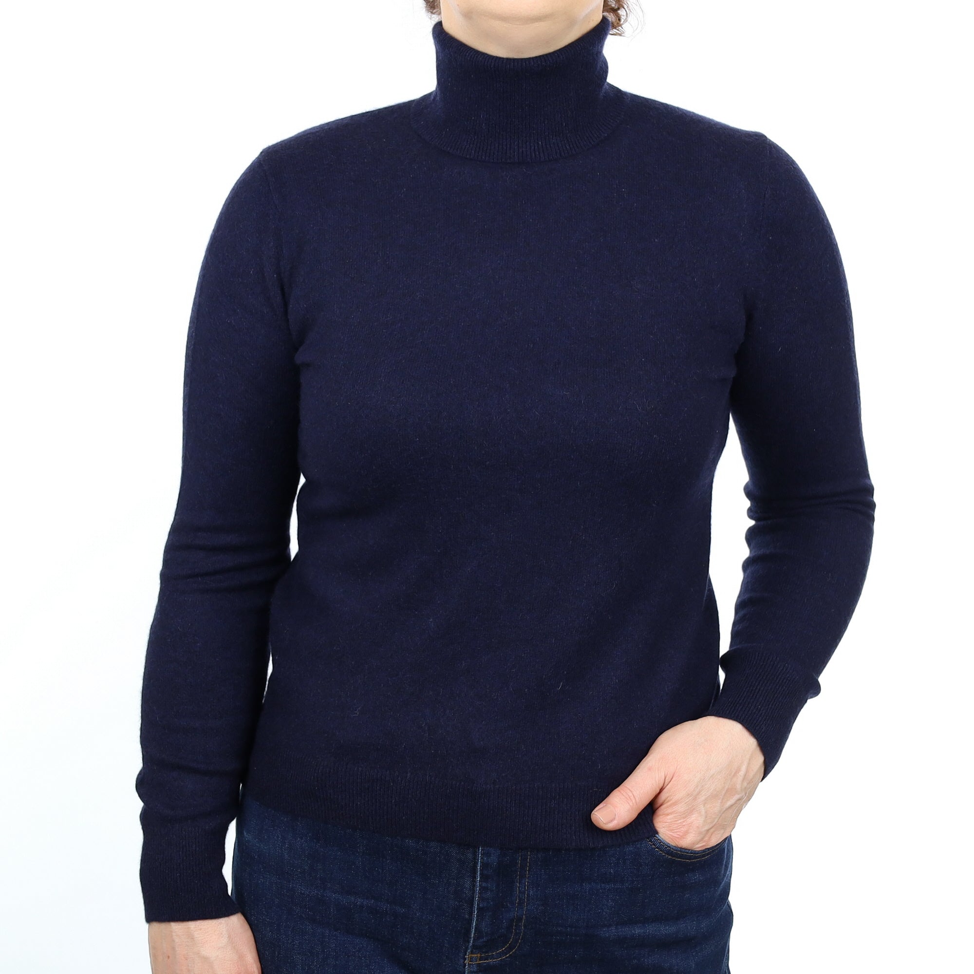 Navy Blue Cashmere Polo Neck Jumper Medium