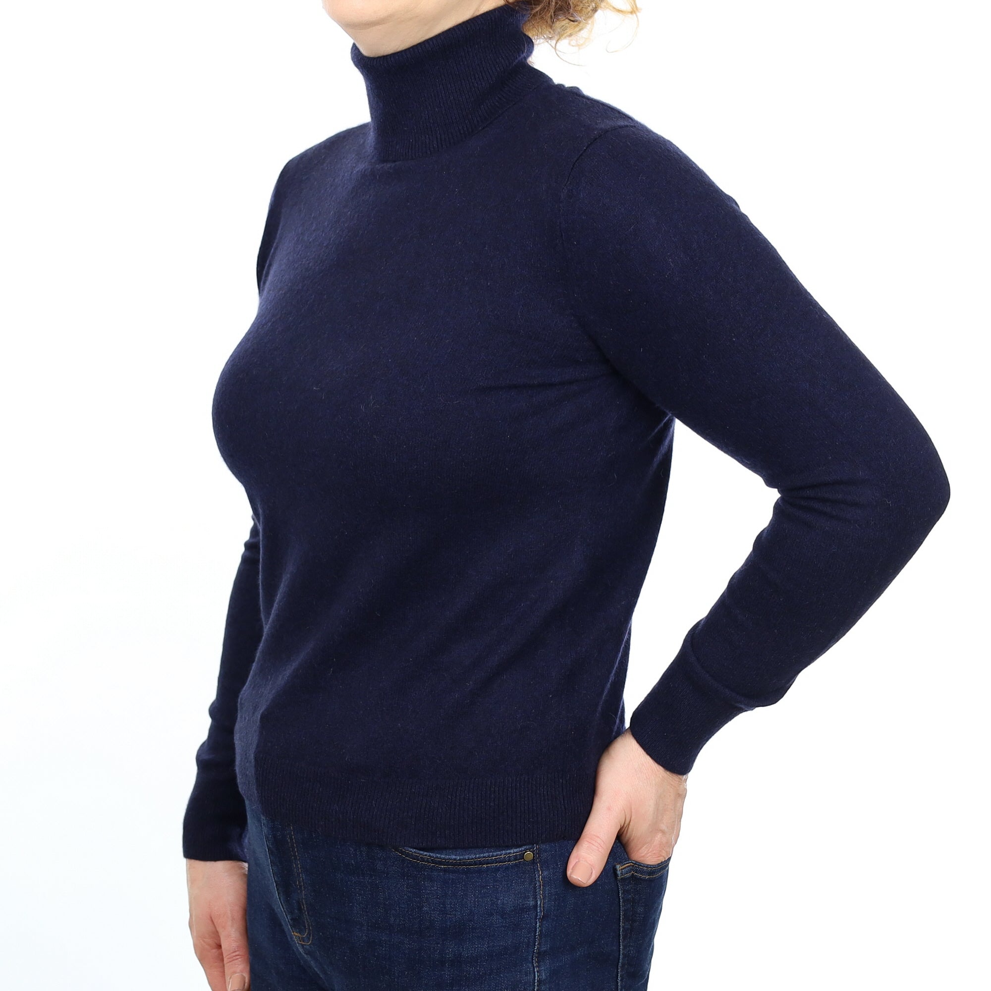 Navy Blue Cashmere Polo Neck Jumper Medium