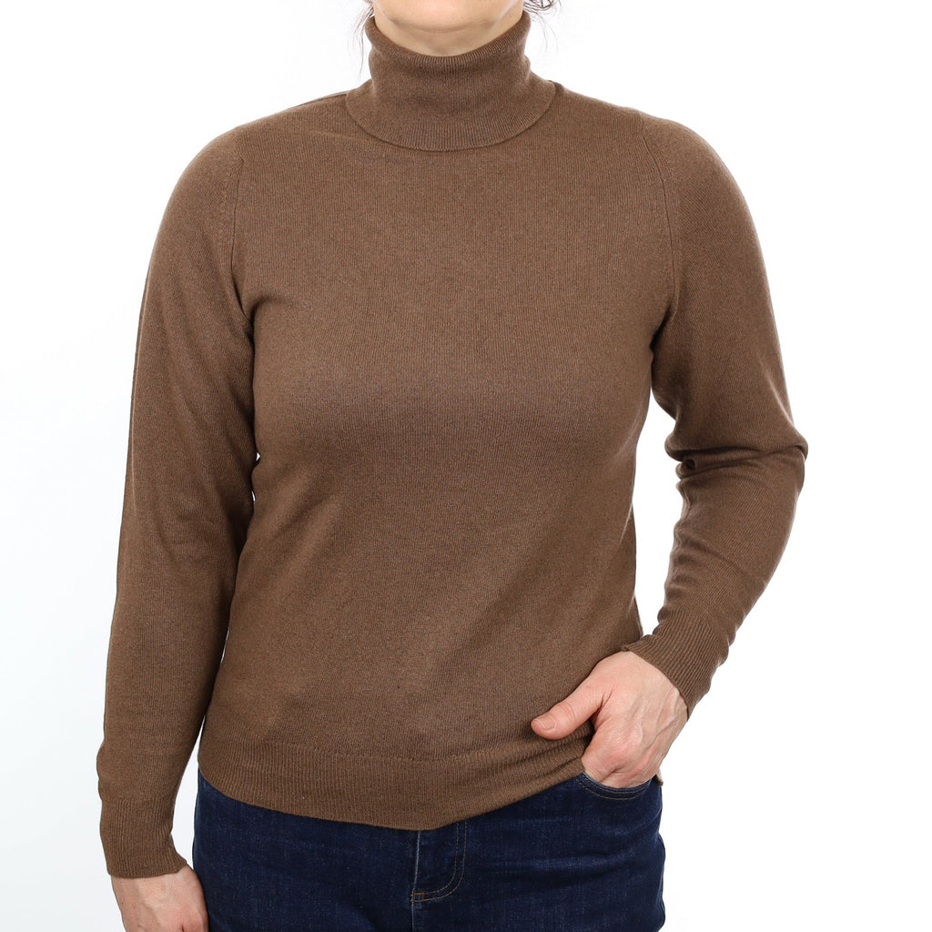Sadle Brown Cashmere Polo Neck Jumper Medium