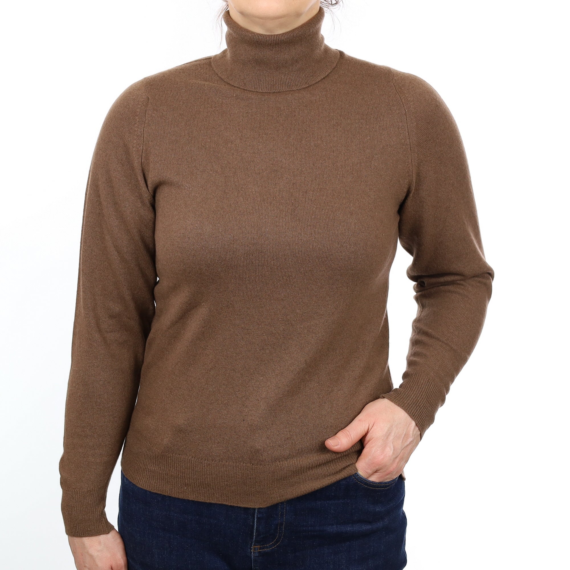 Sadle Brown Cashmere Polo Neck Jumper Medium