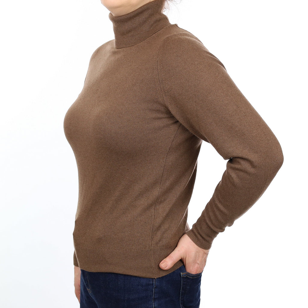 Sadle Brown Cashmere Polo Neck Jumper Medium