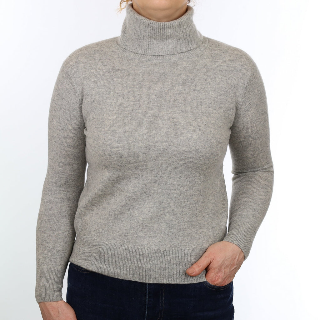 Smoke Grey Cashmere Polo Neck Jumper Medium