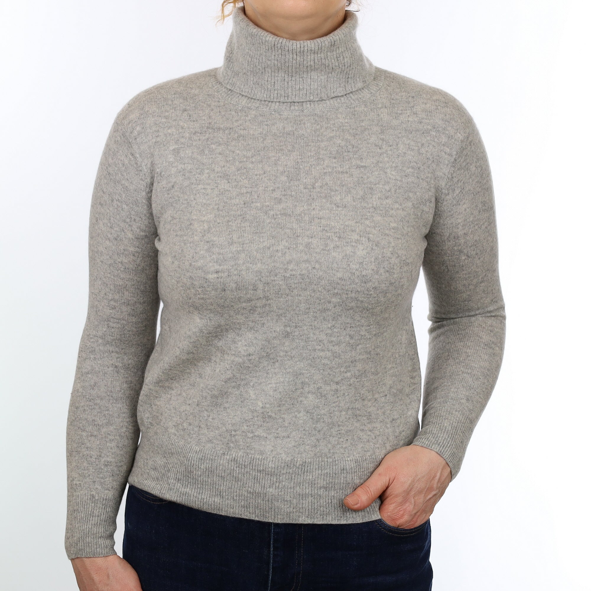 Smoke Grey Cashmere Polo Neck Jumper Medium
