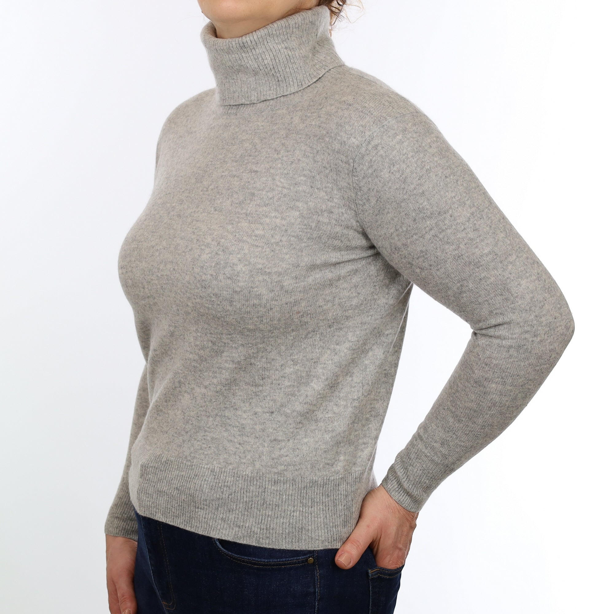 Smoke Grey Cashmere Polo Neck Jumper Medium
