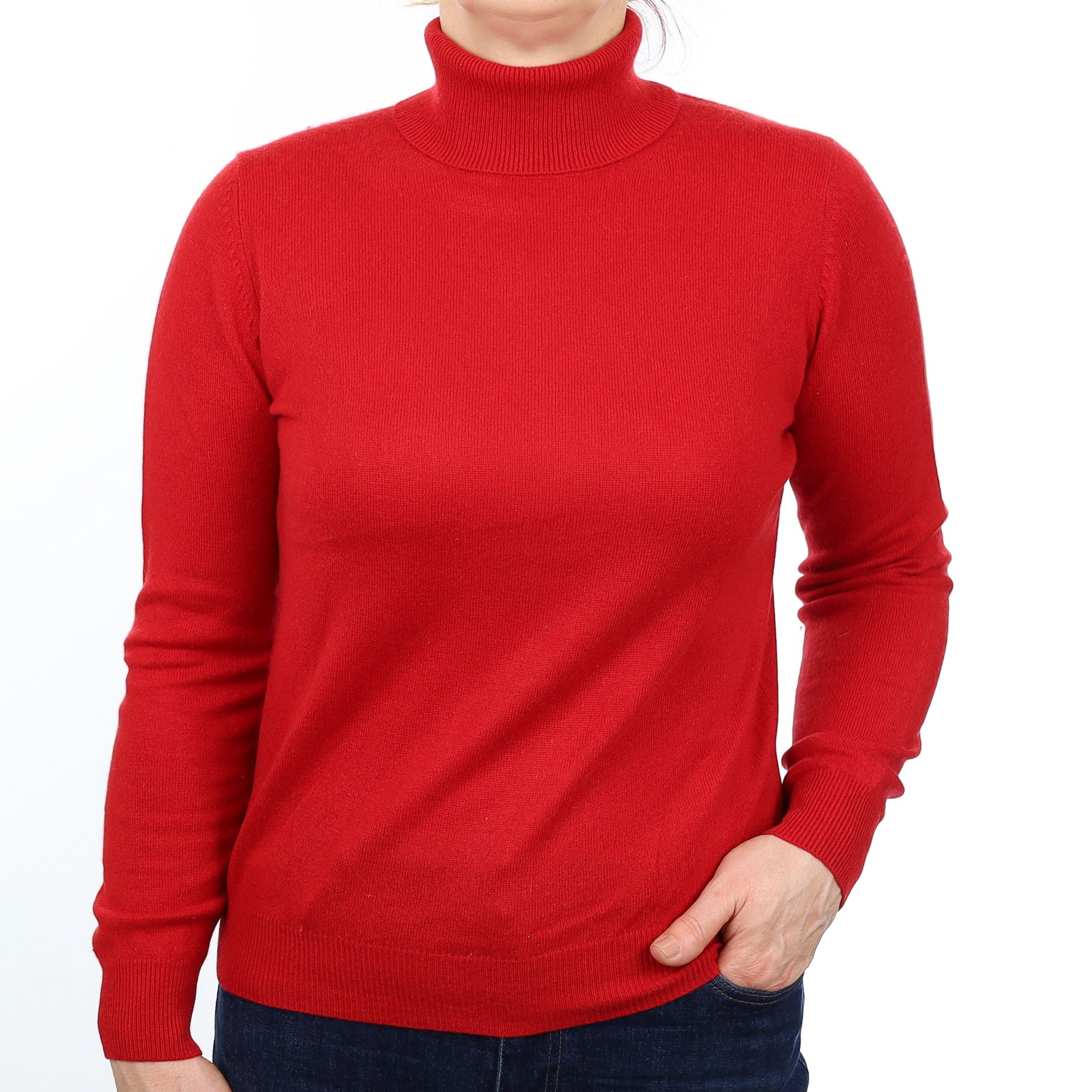 Post Box Red Cashmere Polo Neck Jumper Medium