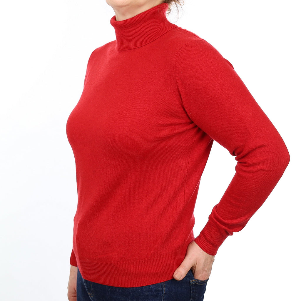 Post Box Red Cashmere Polo Neck Jumper Medium