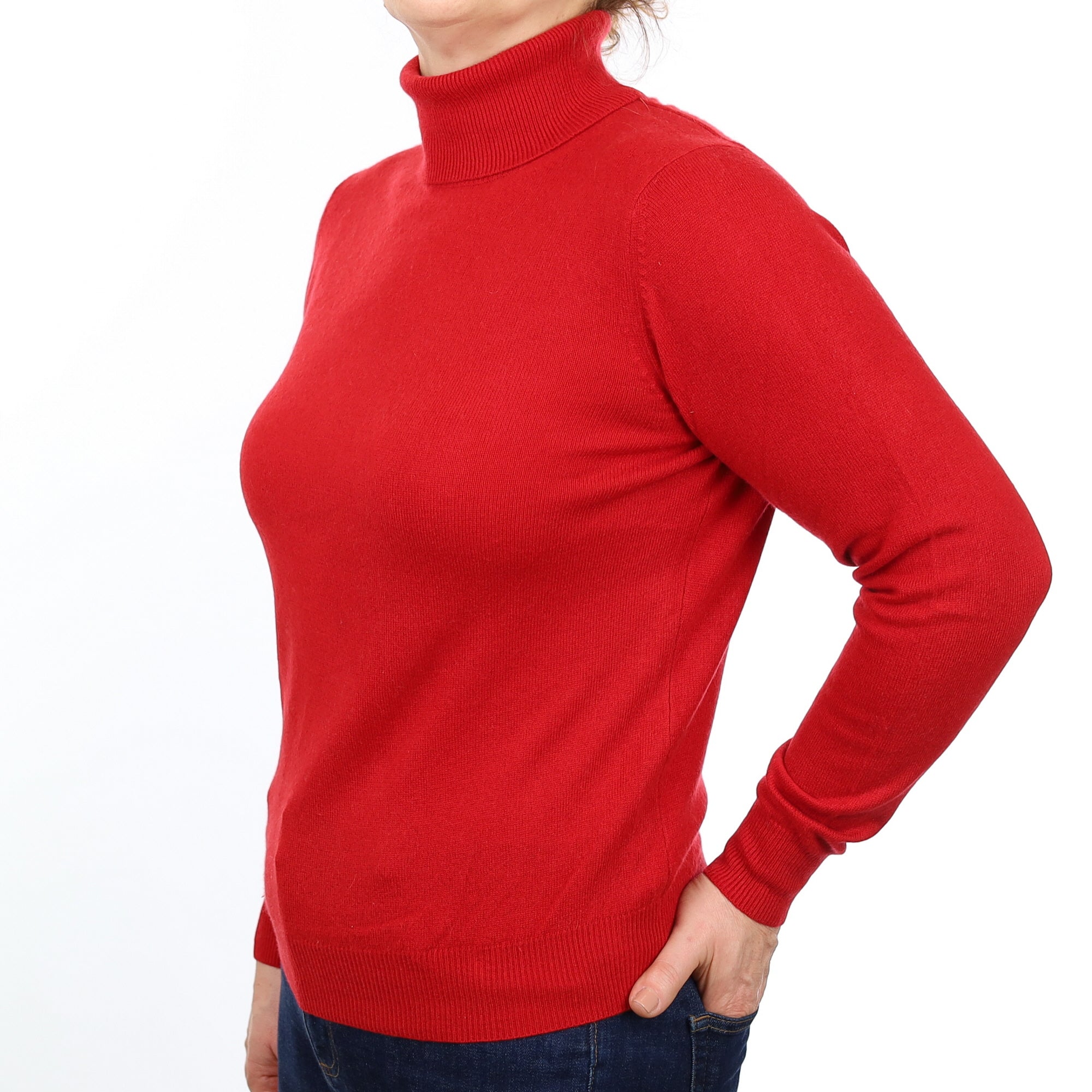 Post Box Red Cashmere Polo Neck Jumper Medium