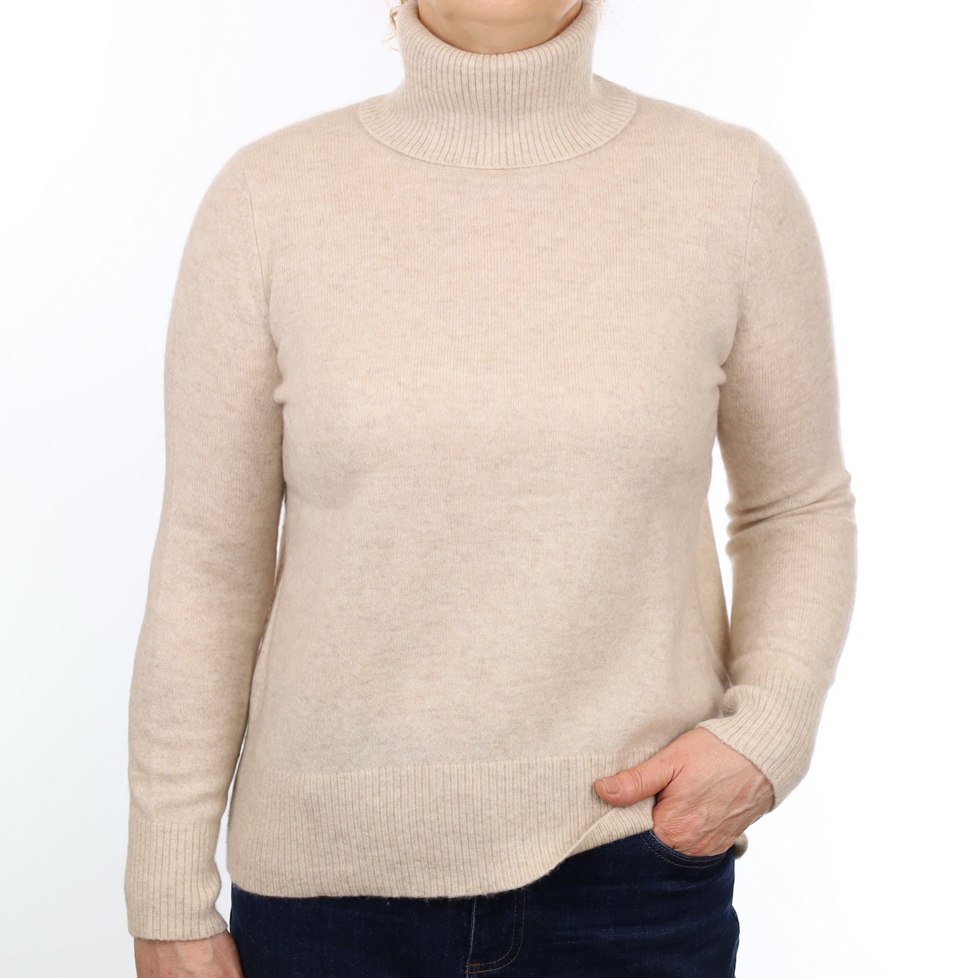 The White Company Oatmeal Cashmere Polo Neck Jumper Medium