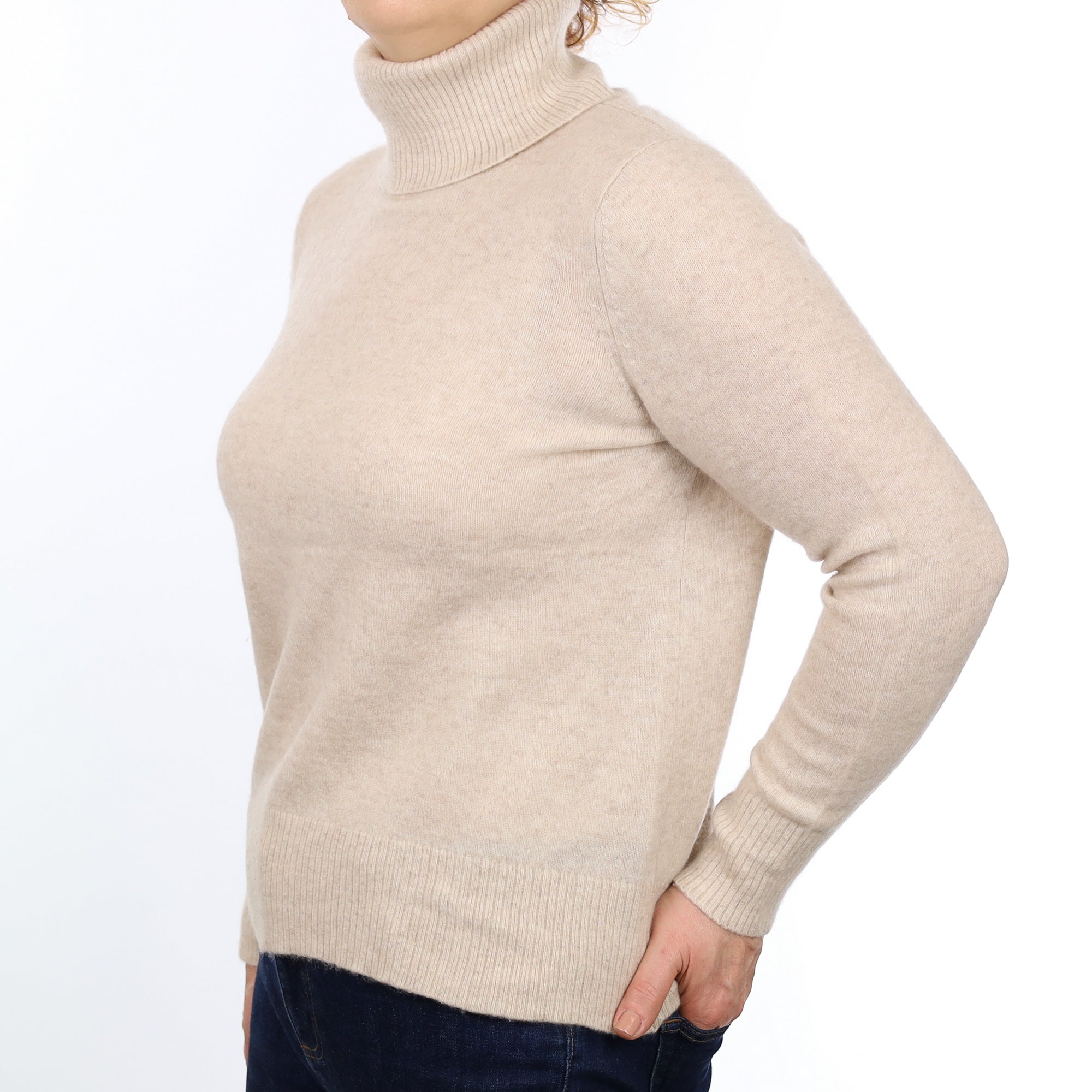 The White Company Oatmeal Cashmere Polo Neck Jumper Medium