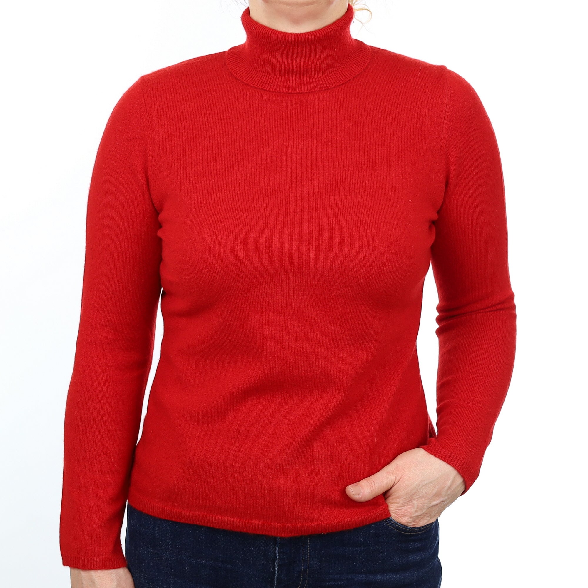 Scarlett Red Cashmere Polo Neck Jumper Medium