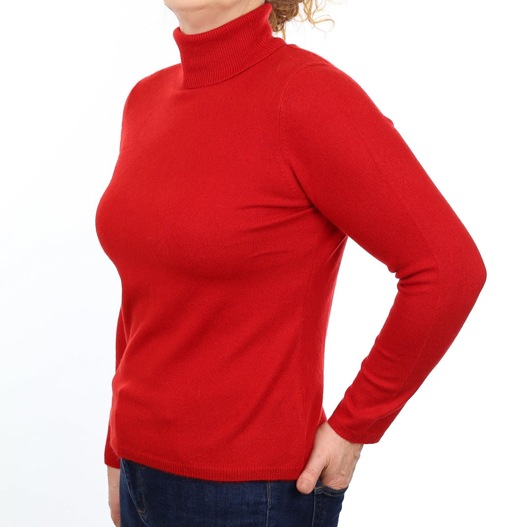 Scarlett Red Cashmere Polo Neck Jumper Medium