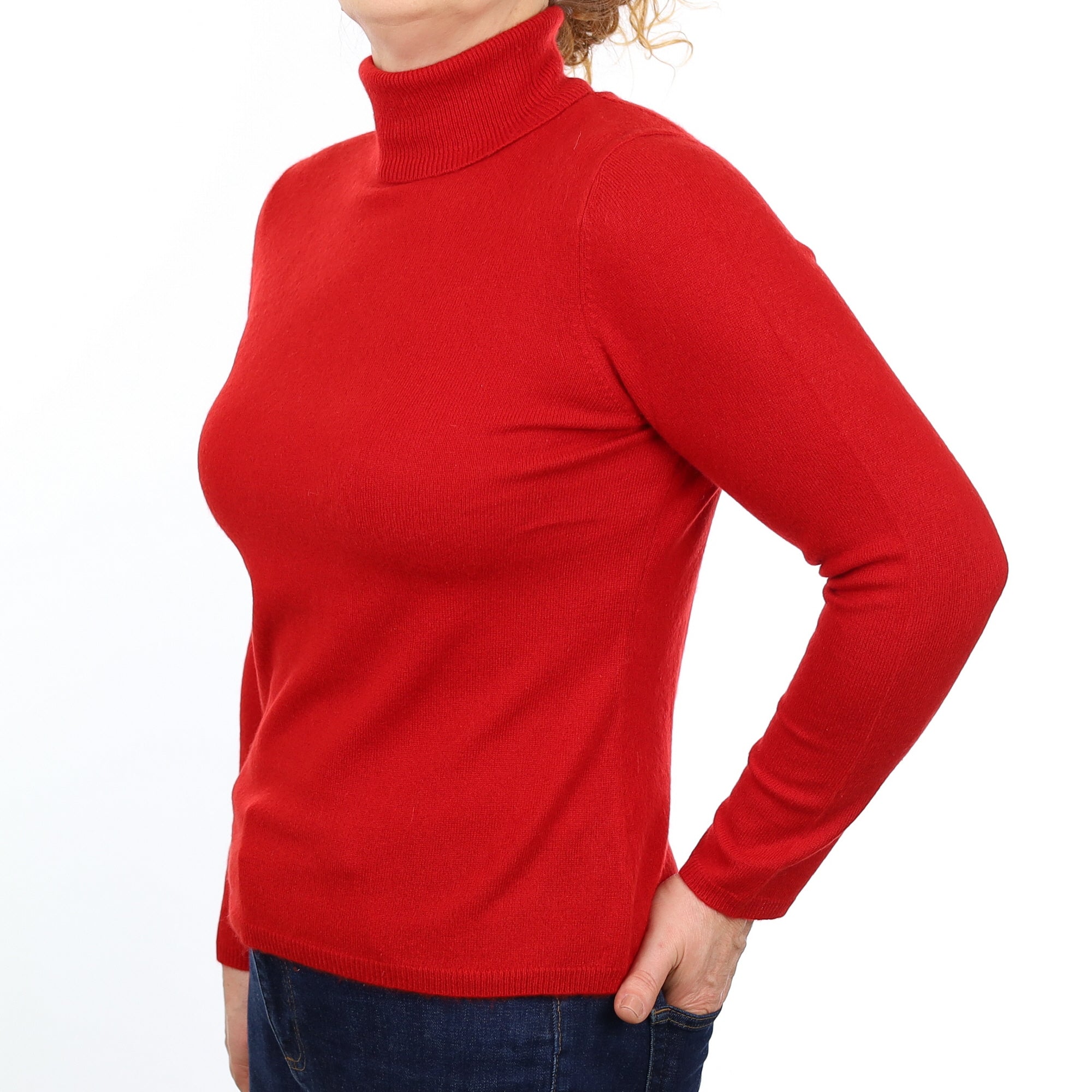 Scarlett Red Cashmere Polo Neck Jumper Medium