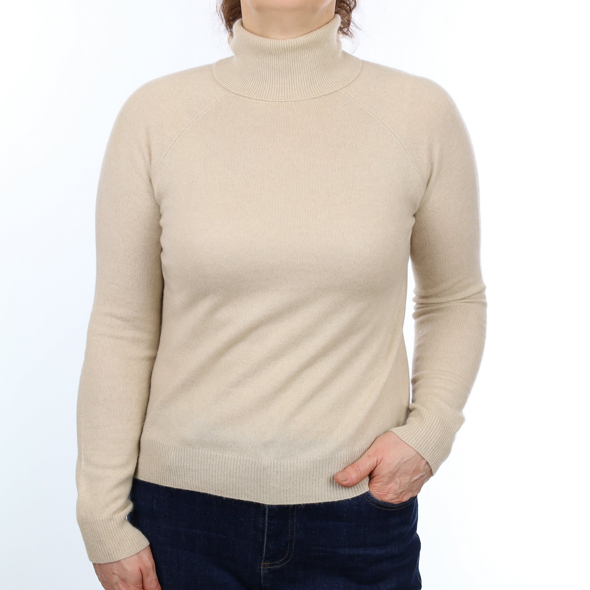 Oatmeal Cashmere Polo Neck Jumper Medium
