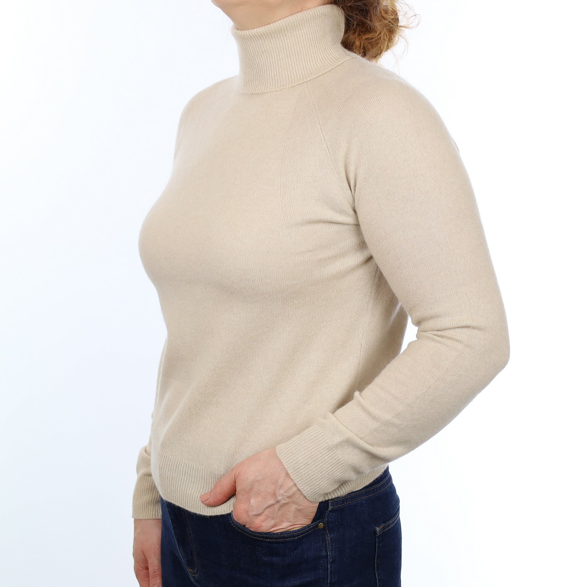 Oatmeal Cashmere Polo Neck Jumper Medium