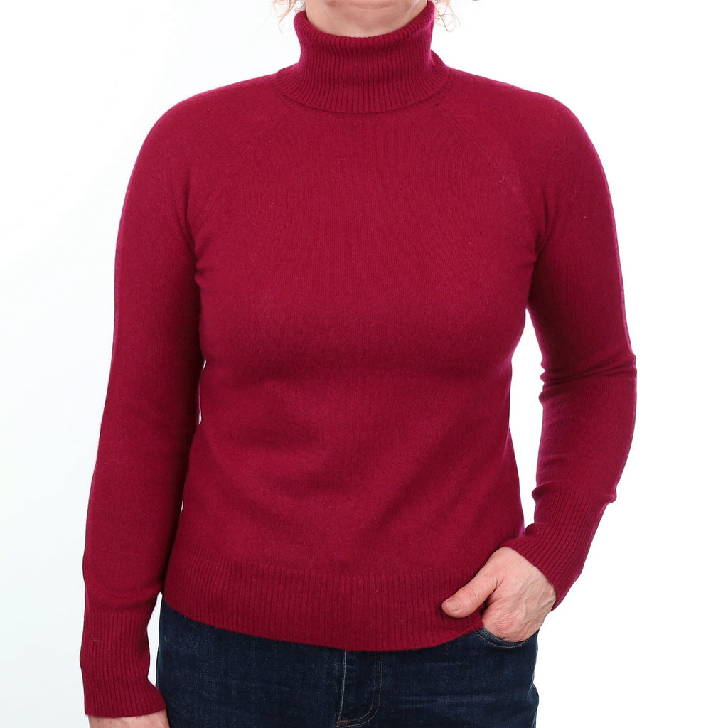 Burgundy Red Cashmere Polo Neck Jumper Medium
