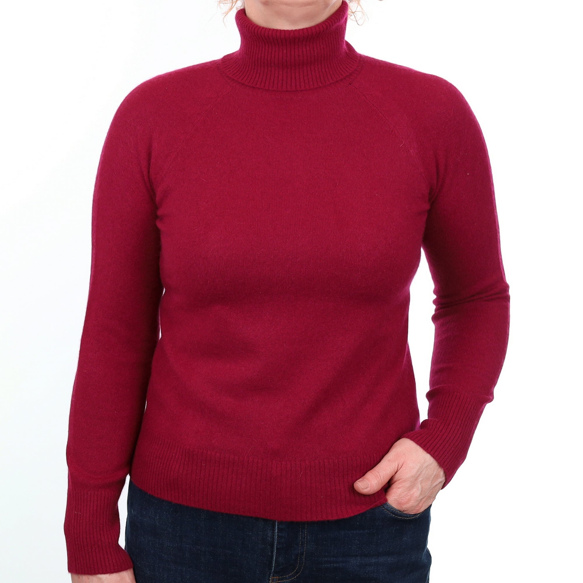 Burgundy Red Cashmere Polo Neck Jumper Medium