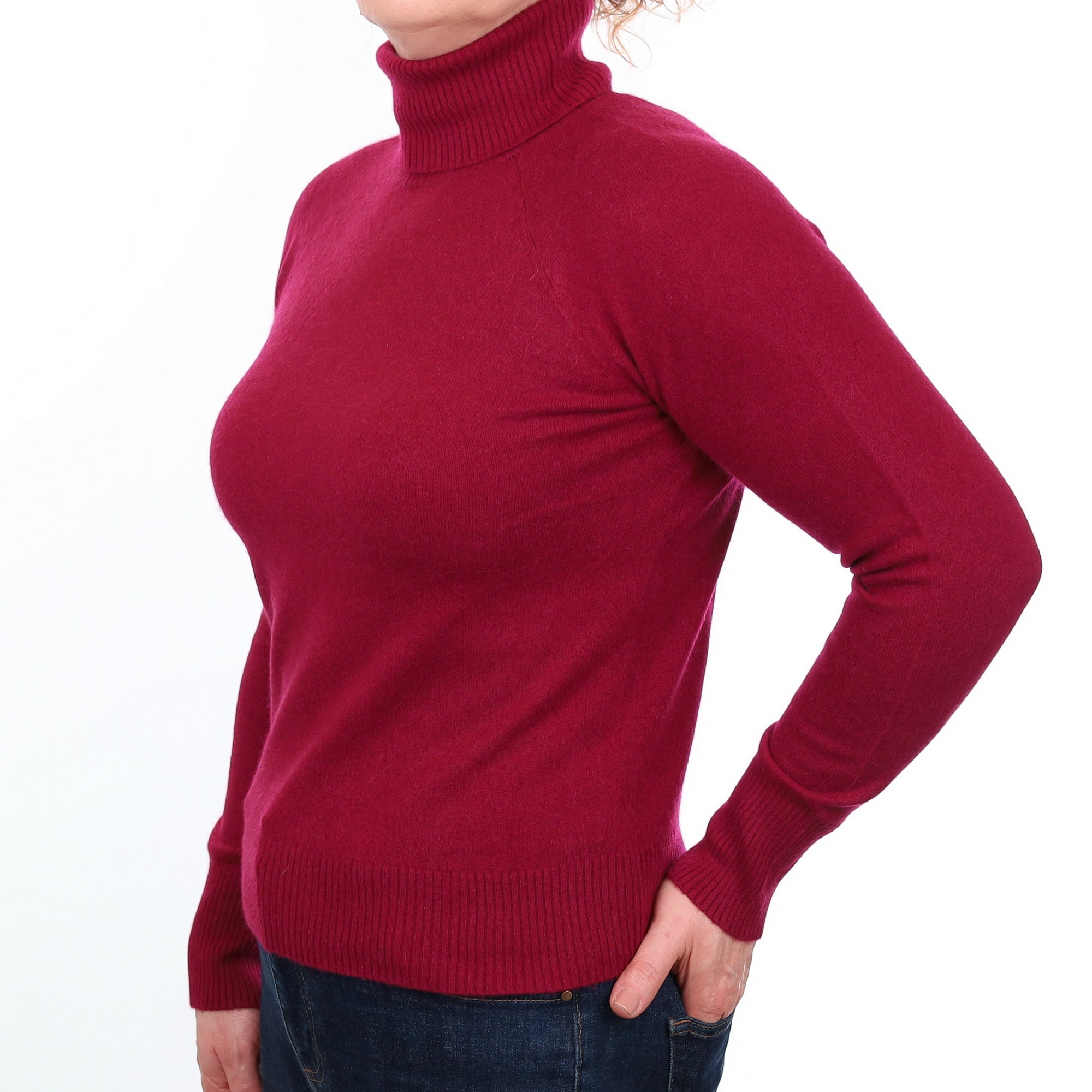 Burgundy Red Cashmere Polo Neck Jumper Medium