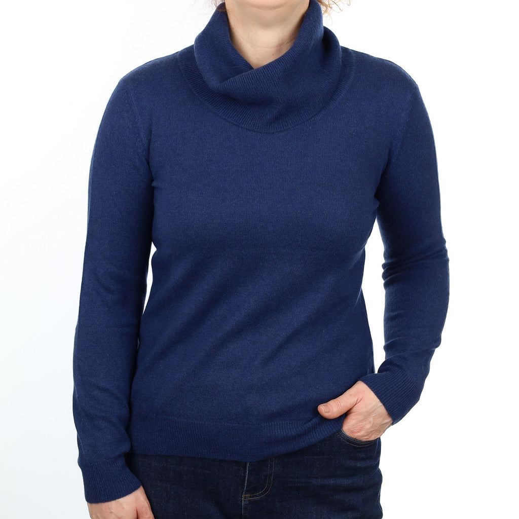 Navy Blue Cashmere Polo Neck Jumper Medium