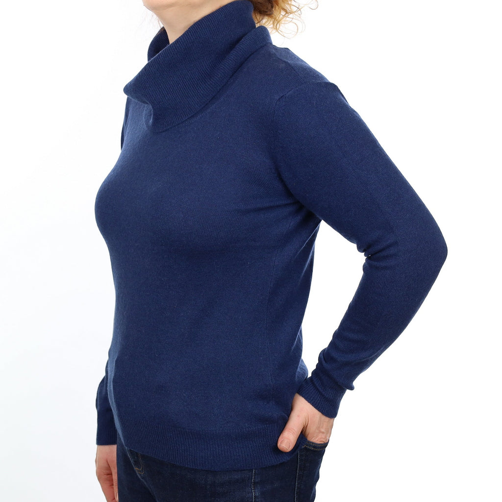 Navy Blue Cashmere Polo Neck Jumper Medium
