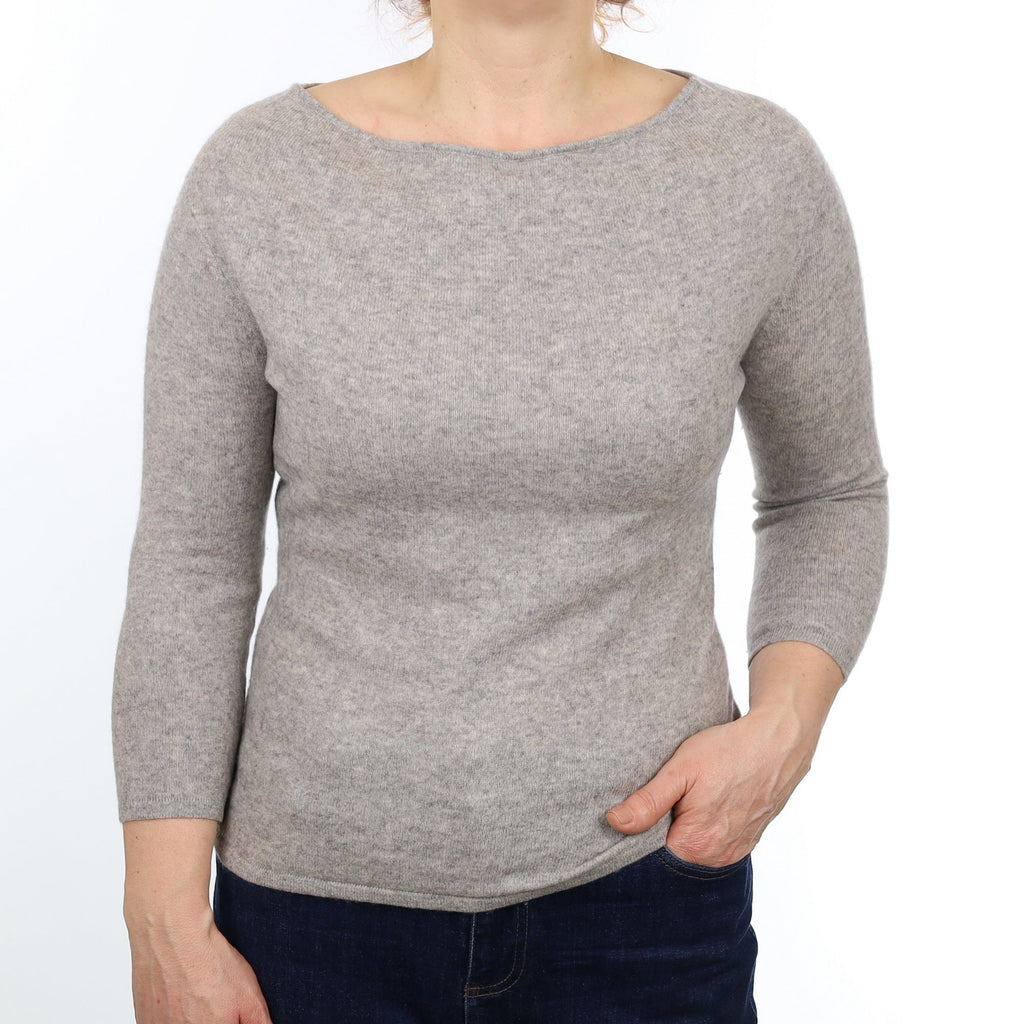 Smoke Grey Cashmere Cowl Neck 3/4 Sleeve Jumper Medium