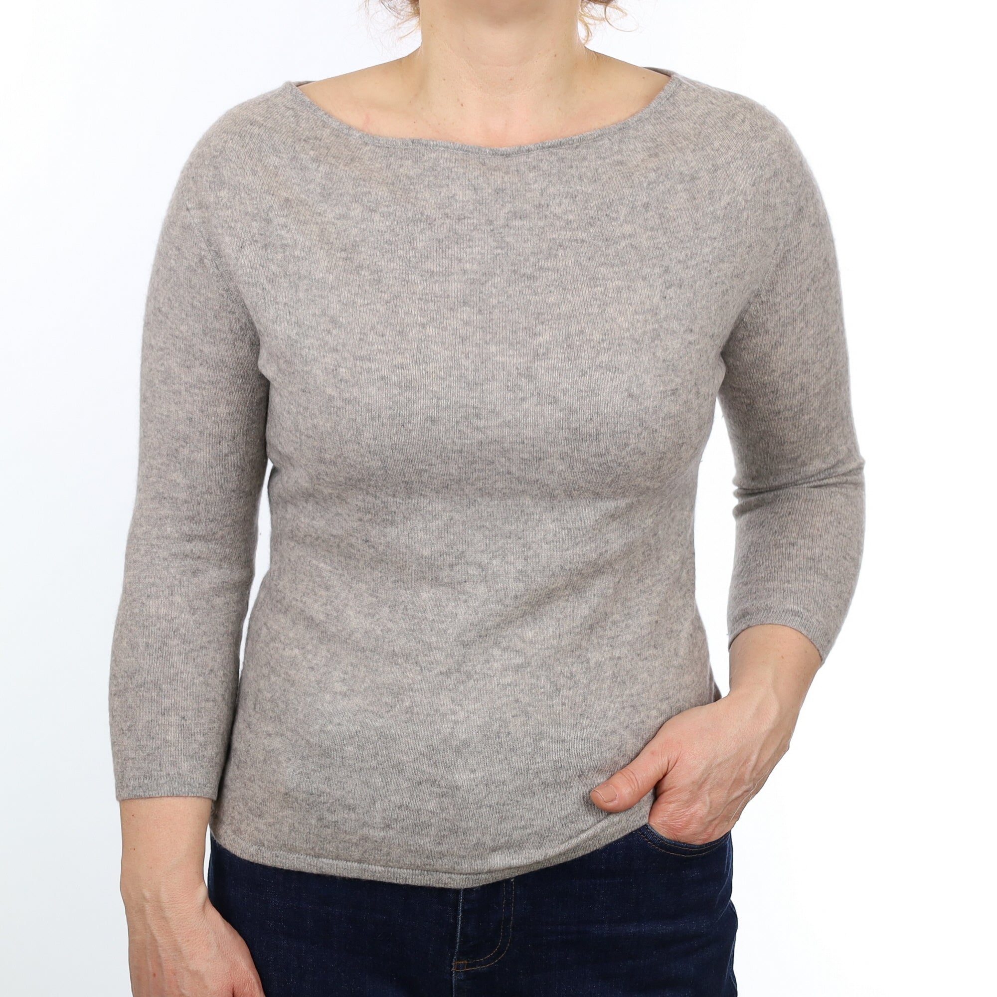 Smoke Grey Cashmere Cowl Neck 3/4 Sleeve Jumper Medium