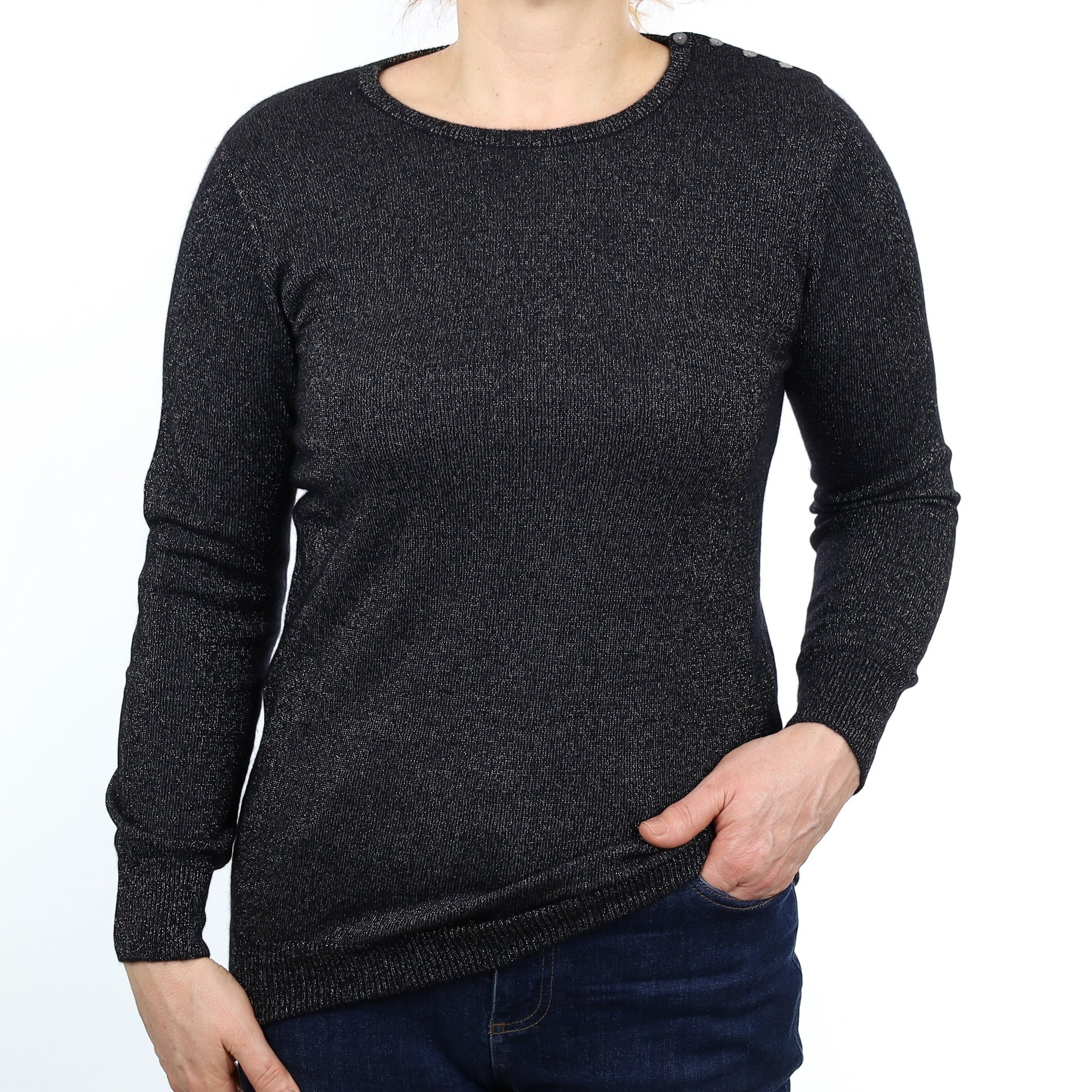 Black Sparkly Cashmere Crew Neck Jumper Medium