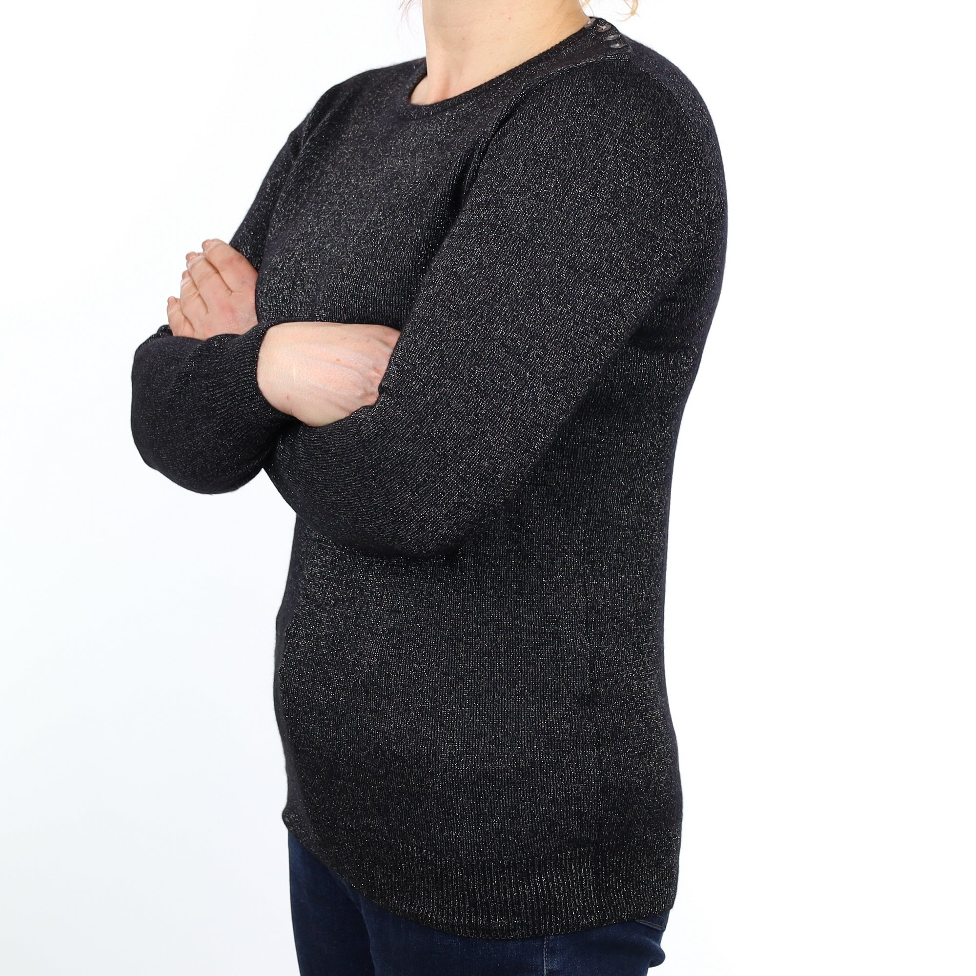 Black Sparkly Cashmere Crew Neck Jumper Medium