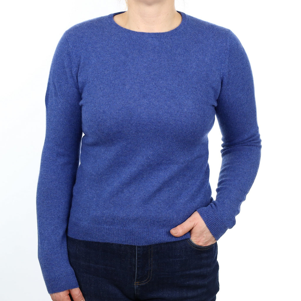 Deep Denim Cashmere Buttoned Crew Neck Jumper Medium