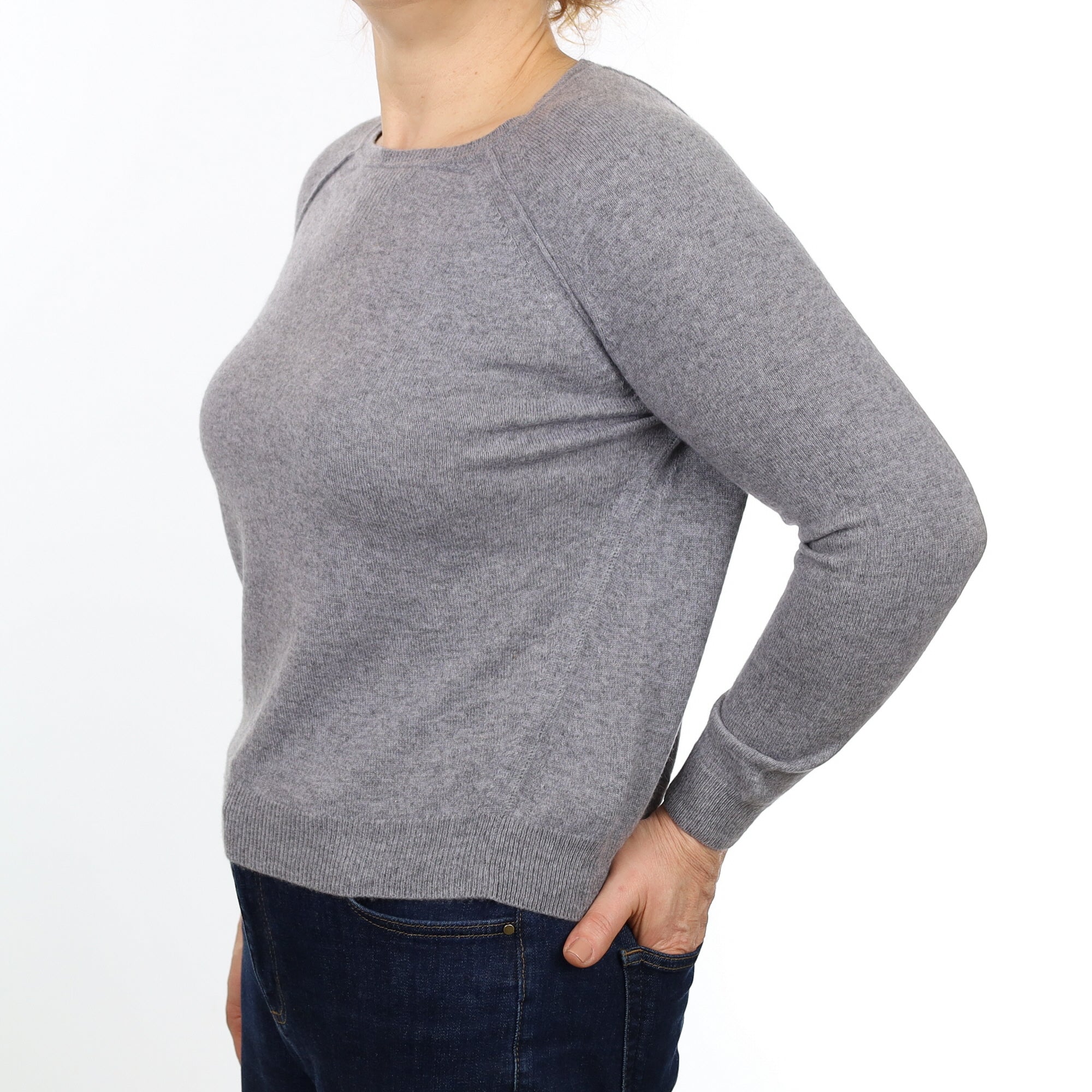 Ash Grey Cashmere Sweatshirt Style Crew Neck Jumper Medium