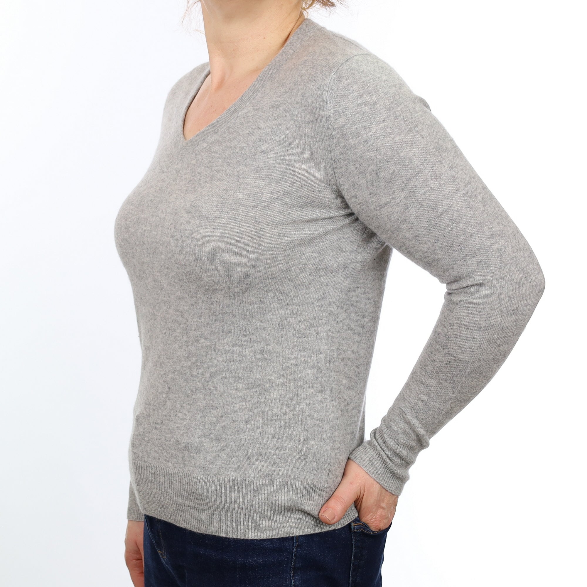 Smoke Grey Cashmere V Neck Jumper Medium