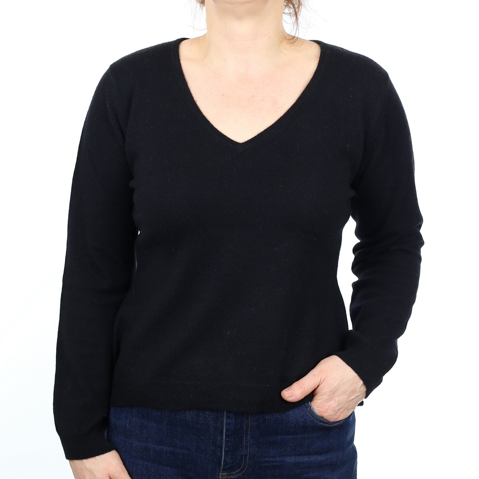 Black Cashmere V Neck Jumper Medium