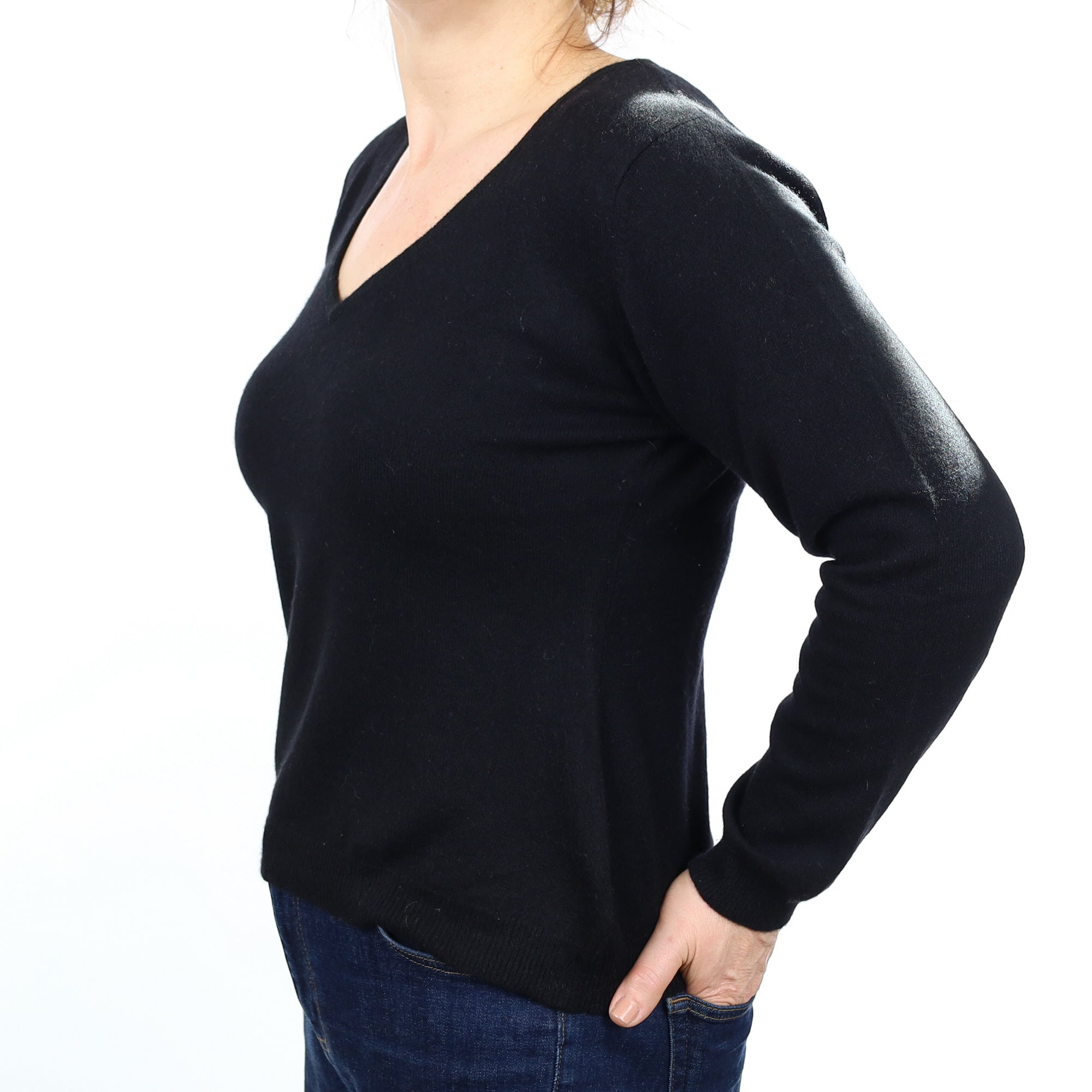 Black Cashmere V Neck Jumper Medium