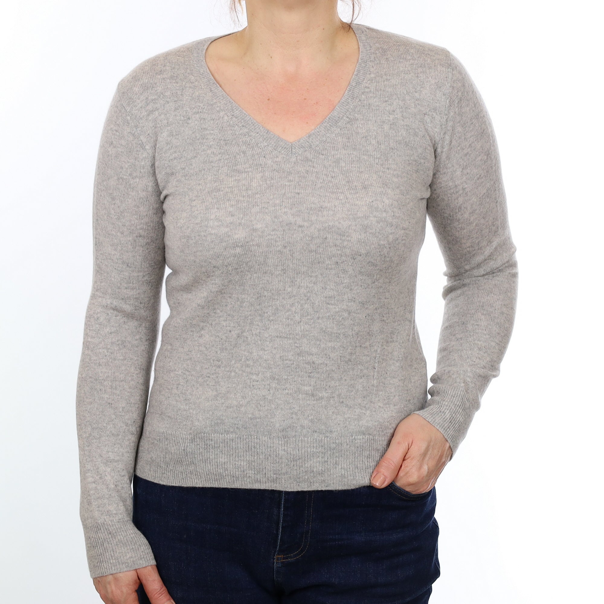 Smoke Grey Cashmere V Neck Jumper Medium