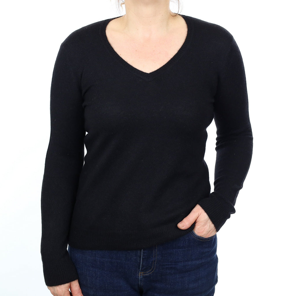 Black Cashmere V Neck Jumper Medium